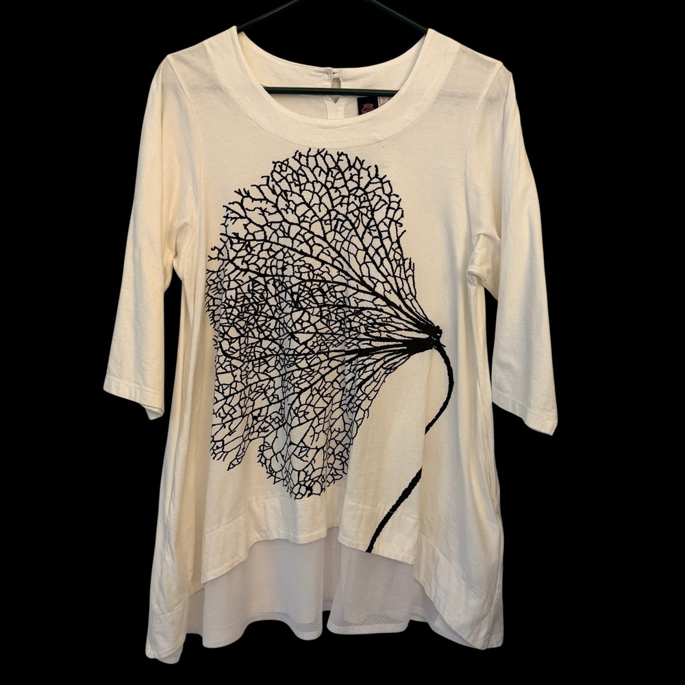 Cupcake International Tunic Womens S White Good Graphic Mesh Hem Boho Top